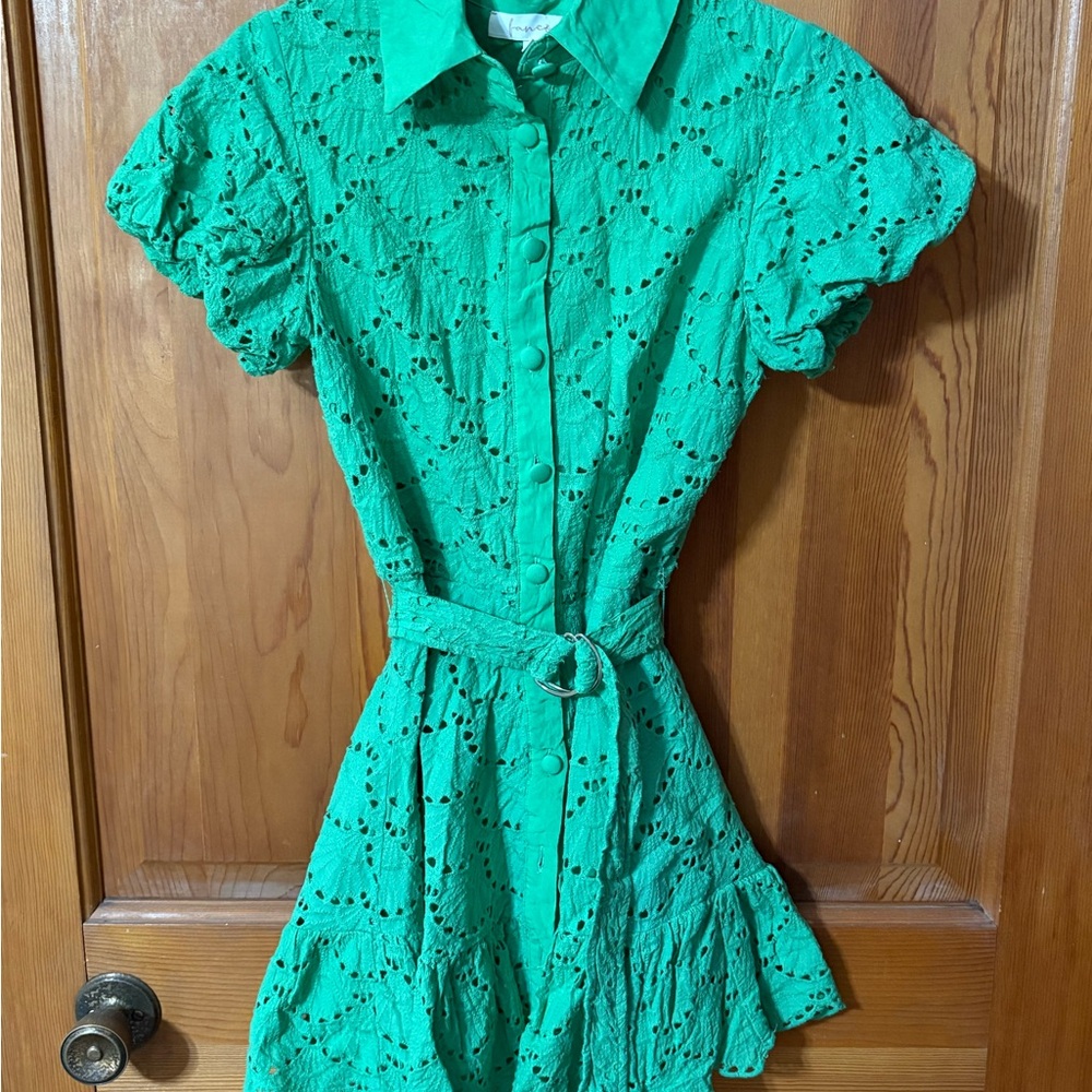 “Sweet Southern” Green Eyelet Button-Up Dress